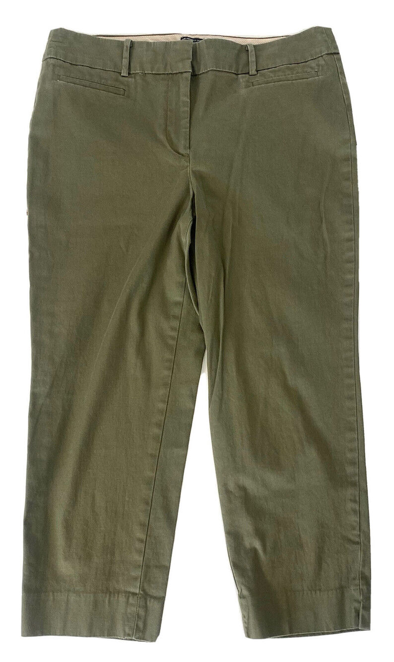 Talbots Perfect Crop Pants Chino Olive Green Straight Leg Cotton Stretch Size 8